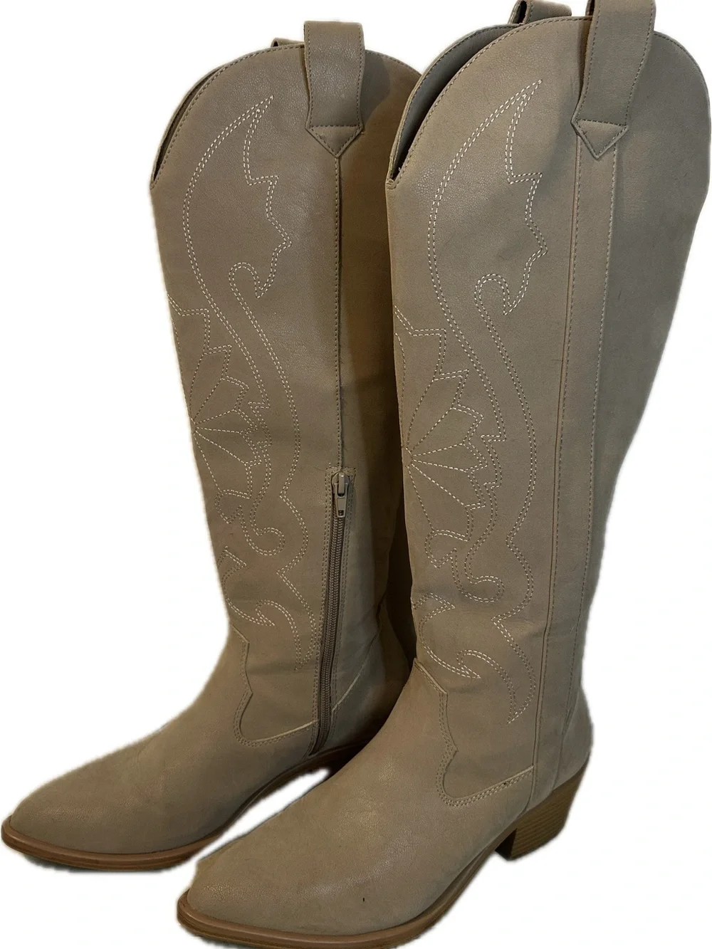Pink Lily Women's Knee-High Western Boots in Taupe